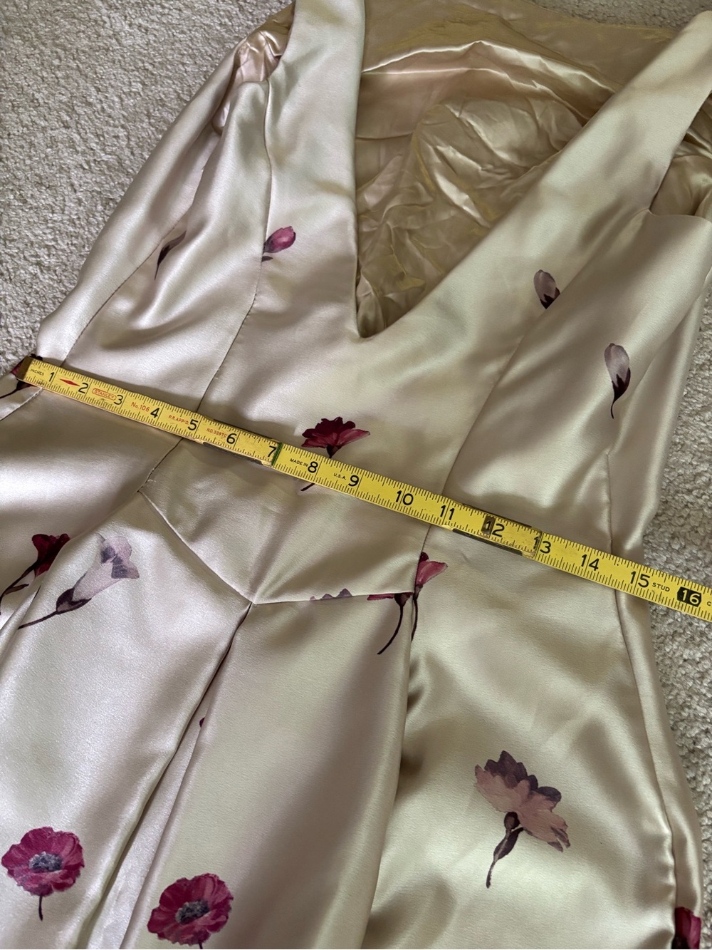 Jessica McClintock Cream Maxi Dress with Burgundy Floral Print - Picture 14 of 15